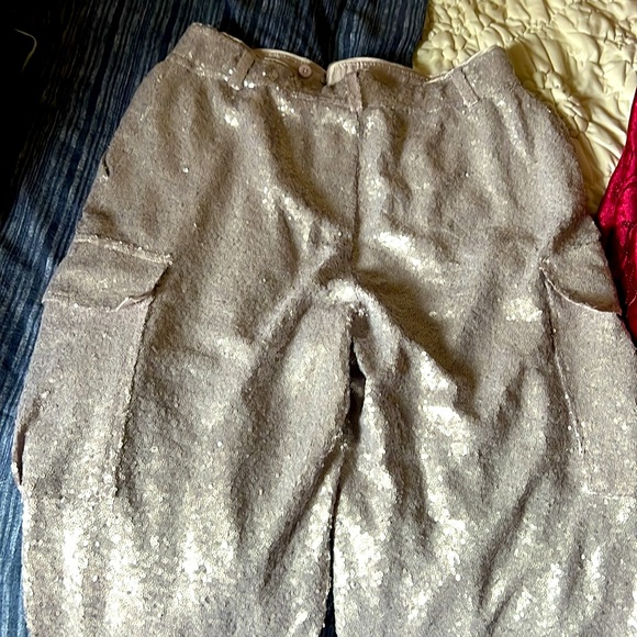 Anthropologie Lilac Sequin Cargo Pants -  Size 10 - Picture 6 of 11